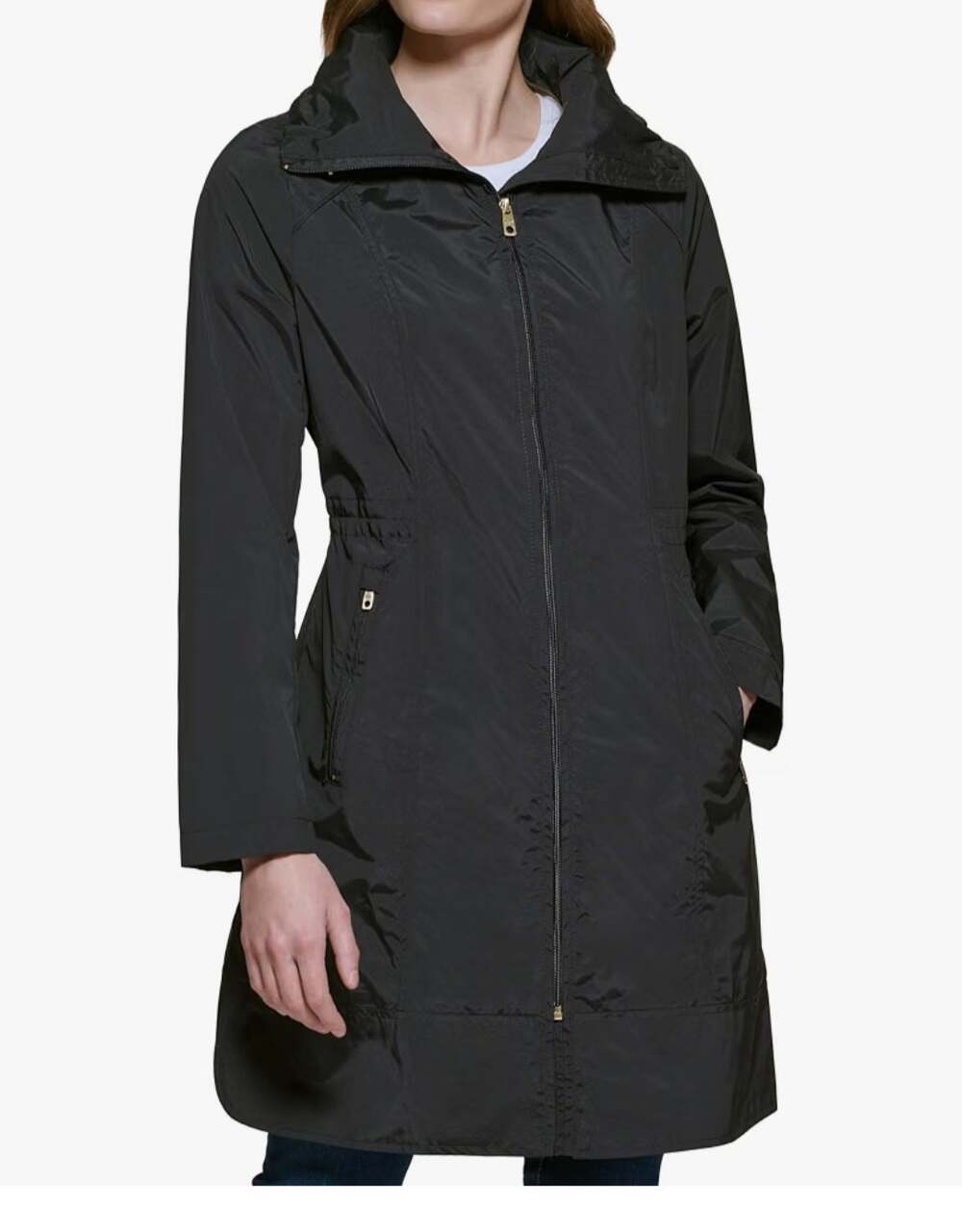 Cole Haan Travel Packable Rain Jacket Women sz XL Black Reg $300 Stow-away Hood